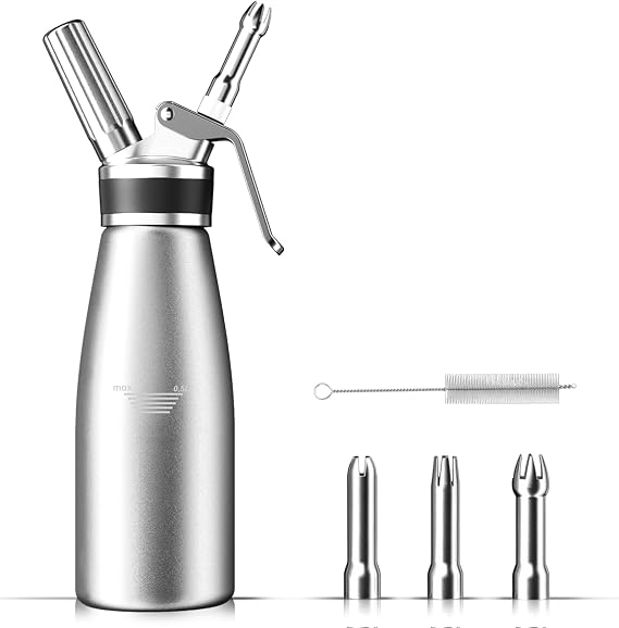 Whipped Cream Dispenser, 1 Pint / 500ml Aluminum Cream Whipper with Decorating Tips, Refillable Food Dispensing, For Home Kitchen Use