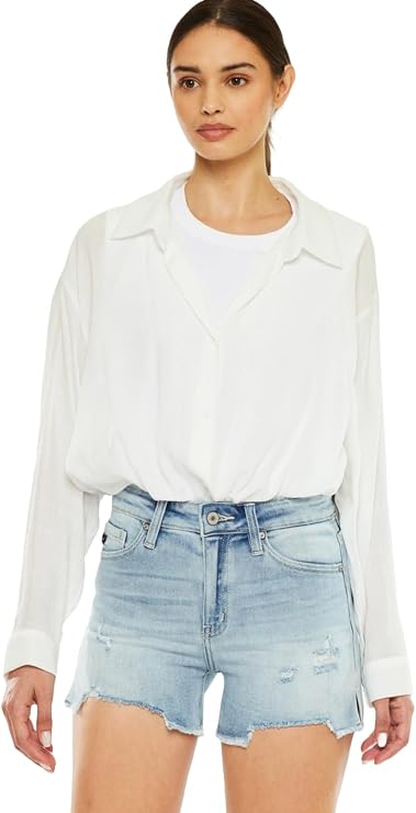 Kan Can Women's High Rise Side Slit Denim Shorts
