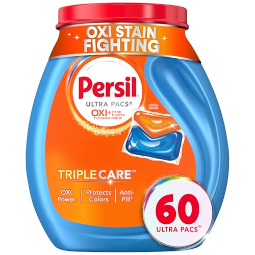Persil Ultra Pacs Advanced Clean OxiOdor Power Laundry Detergent, 60 Count, No Mess, Single-Dose Laundry Soap, Fights Tough Stains & Odors, All Water Temperatures, HE Safe