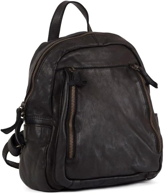 Gianni Conti Made in Italy Structured Black Leather Medium Backpack 24cm x 28cm x 13cm (Black) 4203323