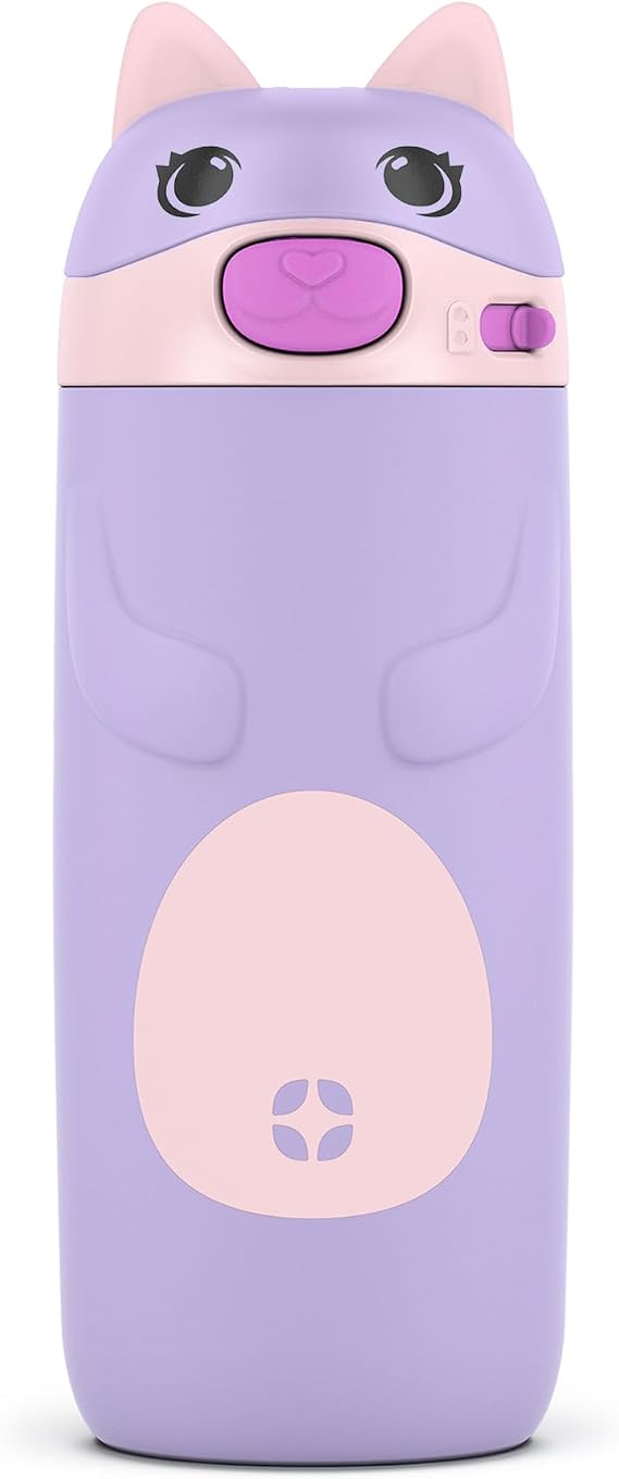 Ello Ellies 12oz Stainless Steel Leakproof Kids Water Bottle, Cat