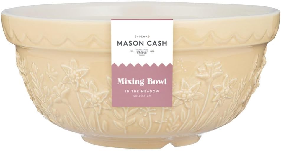 Mason Cash in The Meadow Size 30 Mixing Bowl 21cm | 1.1 Litre Floral Embossed Earthenware Bowl for Baking, Prep & Serving | Dishwasher Safe