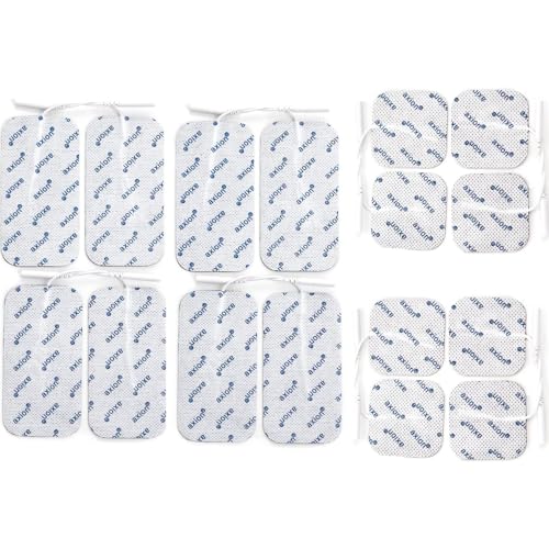 16 axion TENS Unit Electrode Pads Mix Set - 8 Square 2x2 and 8 Rectangular 4x2 Replacement Pads with 2mm Pin Connector Lead Wire for TENS Machines and Muscle Stimulators | Reusable Self-Adhesive