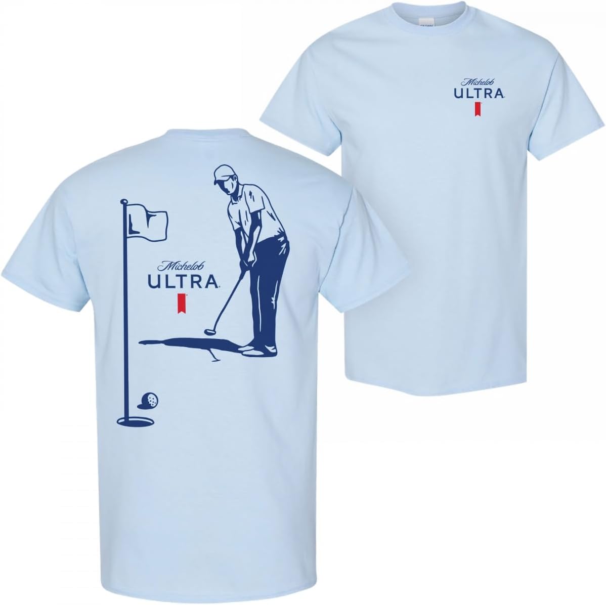 Brew City Michelob Ultra Golfing Blue Colorway Front and Back Print T-Shirt