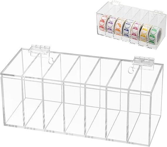 Acrylic Transparent Adjustable Label Dispenser 7-Slot | Wall Mountable Day of The Week Covered Sticker Dispenser, Home Organization Box for Weekly Stickers, Jewelry, Coffee Bean
