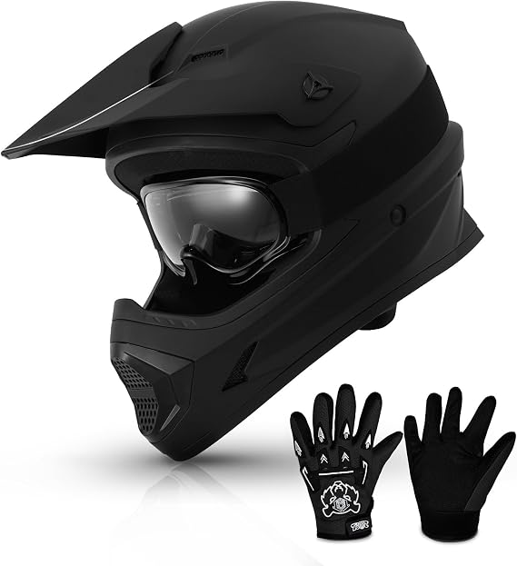 TCMT Youth Dirt Bike Helmet DOT Certified - Kids Full Face Motocross ATV Helmet with Goggles, Gloves and Helmet Bag for Off-Road, BMX, MX, Street Riding
