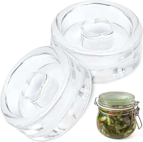 2 Pack Glass Fermentation Weights, 7 cm Wide Mouth Fermentation Jars to Remove Excess Brine for Fermenting Pickles Sauerkraut