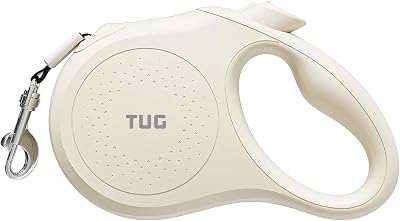 TUG Quest Retractable Dog Leash | 360 Tangle-Free Retraction | 16 ft Strong Nylon Tape Medium, Cream