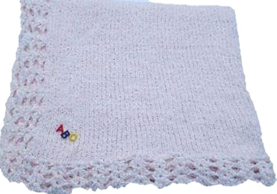 Knitted Crochet Finished Lavender Chenille Large Baby Blanket with ABC