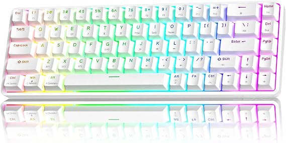 TMKB T68 Wireless Mechanical Gaming Keyboard Tri-Mode (Bluetooth 5.0/2.4GHz/USB-C) 60% RGB Keyboard with 68 Keys (QWERTY Layout) Red Switches - White