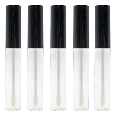 5 Pack Empty Lip Gloss Tubes 10ml Refillable Lip Balm Container with Wand, Black Cap