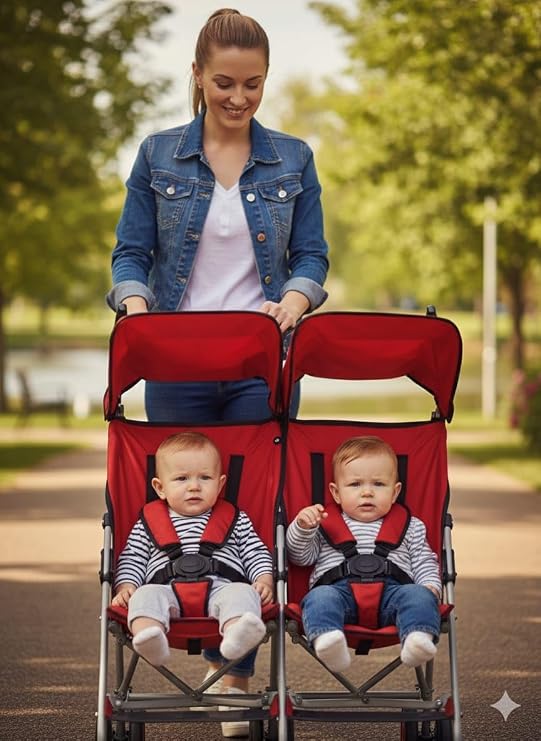 İkiz Pratik baston Bebek Arabası Kırmızı
