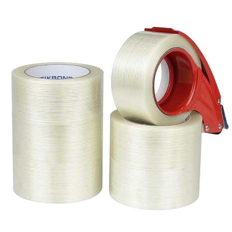 Strapping Tape 5.5Mil x 2Inch x 35Yds with Dispenser 6-Packs,Mono Fiberglass Reinforced Packing Tape Heavy Duty Wear-Resistant Sealing Tape for Shipping,Moving (Total 210Yds)
