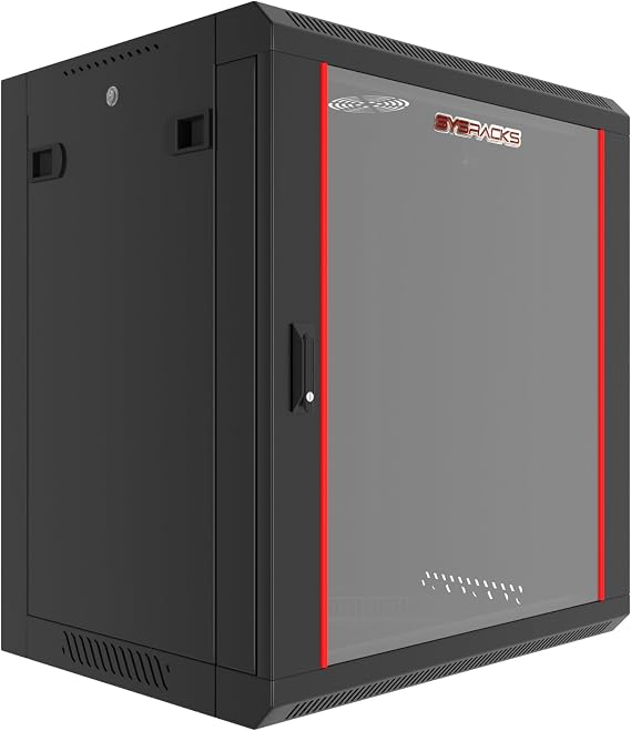 Sysracks 15U Wall Rack Mount Server 18" Deep Network Cabinet, Server Rack with Fan, Removable Side Panels, Locking Glass Door 19" Computer Cabinet Enclosure Network Rack Case SRE 15.450