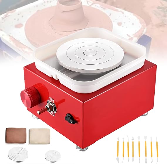 Mini Pottery Wheel-30w Motor, Electric Ceramic Wheel Adjustable Speed Clay Machines with Detachable Basin,DIY Clay Tools Sets for Kids Beginners,Blue
