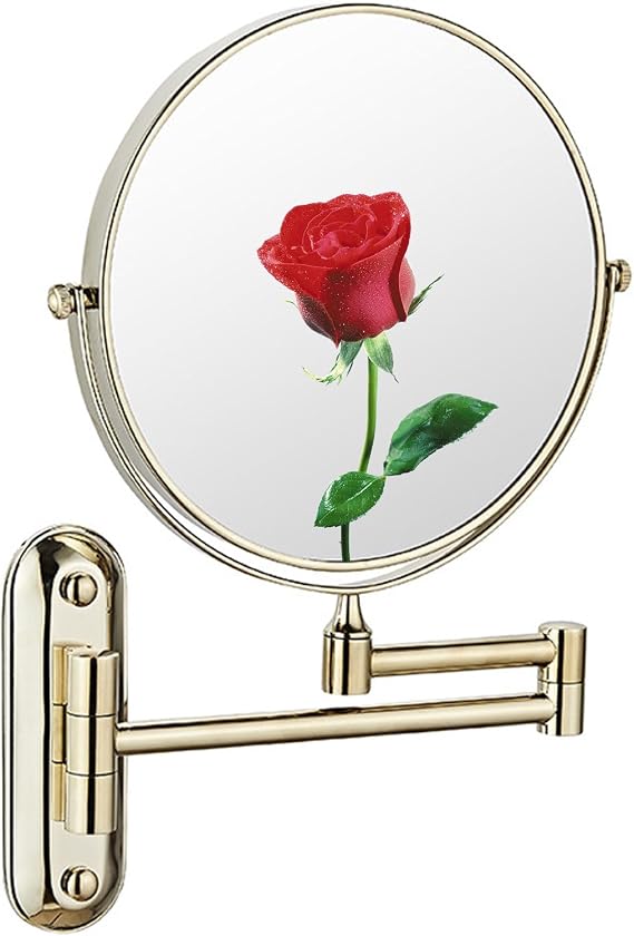 Makeup Mirror Wall Mounted, Bathroom Shaving Vanity Mirror, 360 Swivel Vanity Mirror, 6 inch Wall Mounted Magnifying Makeup Mirror, Retractable Cosmetic Mirror (Gold 5X)