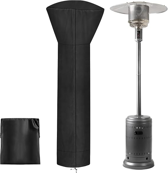 PureFit Waterproof Patio Heater Covers with Zipper, Heavy Duty Garden Windproof Heater Protector with Storage Bag, UV-Resistant Windproof Standing Heater Covers, Black, 89H x 33D x 19