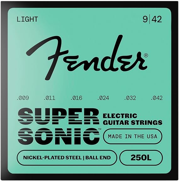 Fender SuperSonic 250L Electric Guitar Strings, Light 9-42, 3-Pack | Nickel-plated steel, bright punchy tone, light gauge 9-42, 3-pack value, ball end, fits most electric guitars