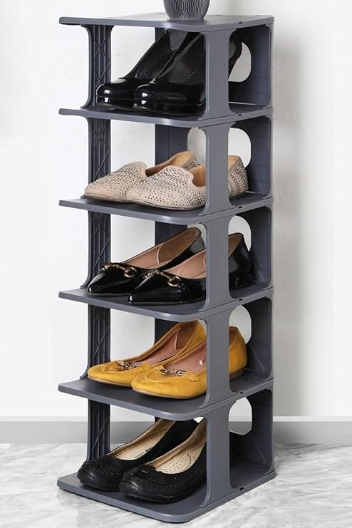 Coverest Modern 5 Katlı Ayakkabılık, Portatif Ayakkabı Rafı, Kolay Kurulum, 76x24.5x27.5 cm, 6 Raf ve Destek Parçaları ile (GRİ)