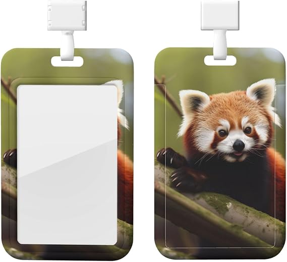 Sliding ID Badge Holder Hard Plastic Badge Holders Little Red Panda ID Card Holder Vertical Badge Reel with Clear Window Card Protector Cover Name Tag Holder for Office