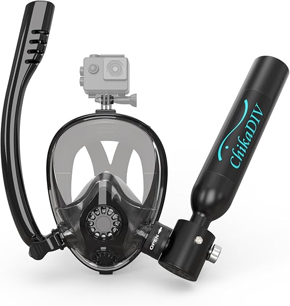 Mini Scuba Tank with Sub-Mask, 0.5L Scuba Tank with Snorkel Mask Lung with Full-face Mask Underwater Breathing Mask