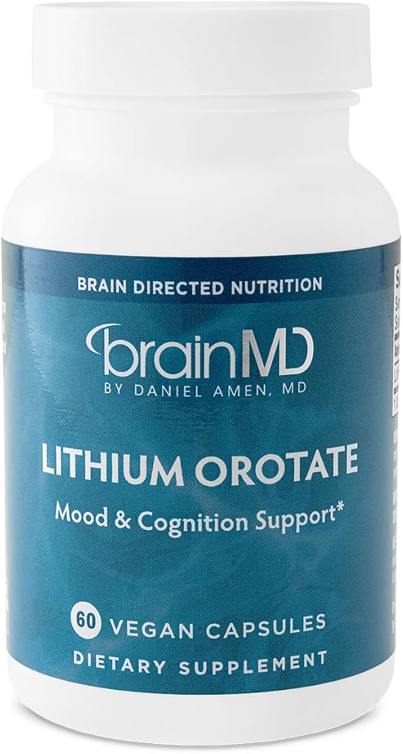 BRAINMD Dr Amen Lithium Orotate - 60 Capsules - Brain Support - Gluten Free - 60 Servings | Dietary supplement in capsule form for daily use, formulated to support cognitive wellness with nutrition in a 60 day supply