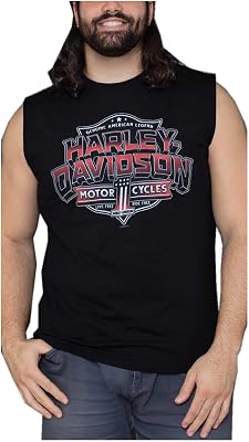 Harley-Davidson Mens Heavyweight #1 Sleeveless Cotton Muscle Shirt, Black