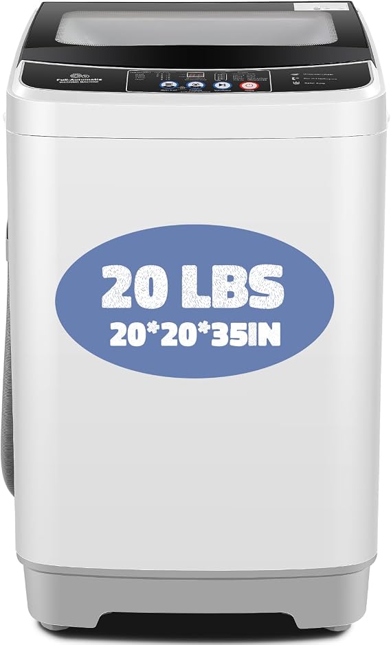 Nictemaw Portable Washing Machine, 20Lbs 2.8 Cu.ft, Glass Lid, Drain Pump | Washer and Dryer Combo for Apartment, 350w Turbo Wash, 10 Programs 8 Water Levels, LED Panel, Compact Top Load for Home, Rv
