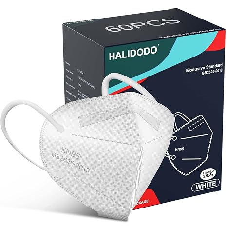 60 Packs KN95 Face Mask, 5-Ply Comfortable Filter Safety Mask, Protective Face Cover Mask (White)