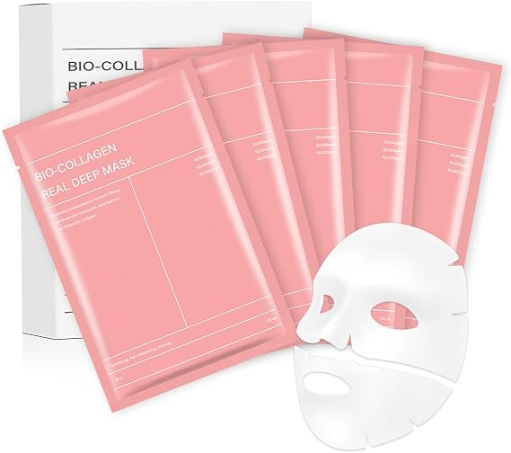 5 Pcs Face Masks, Bio Collagen Face Mask, Night Deep Treatment for Korean Glass Skin, Deep Hydration, Reduce Wrinkles, Face Skincare, Hydrating Overnight Hydrogel & Night Wrapping Face Mask