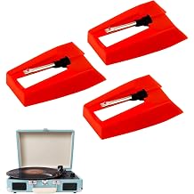 3 Pcs Record Player Needle, Turntable Replacement Needle, Record Player Needle Replacement, Durable Record Player Needle Replacement Accessories for Vinyl Record Player, Phonograph (Red)