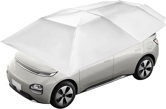 Semi-Automatic Car Tent, Universal Removable Car Umbrella Tent Awning with 4 Windbreak Ropes, Folding Portable car Shade Canopy for Protection from Sun, Wind, rain and Hailstones (Silver Gray)