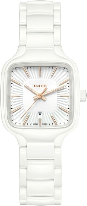 Rado - True Square - Women's Quartz Swiss Watch - 29mm Square White Dial with Date - High-Tech Ceramic & Titanium Bracelet - R27072012