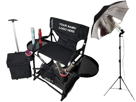 Portable Hairstylist Chair with Storage Cart & Umbrella Light Set for Hair Stylists, Salons, Movie Sets - Italian Design - 22 Inch Seat Height