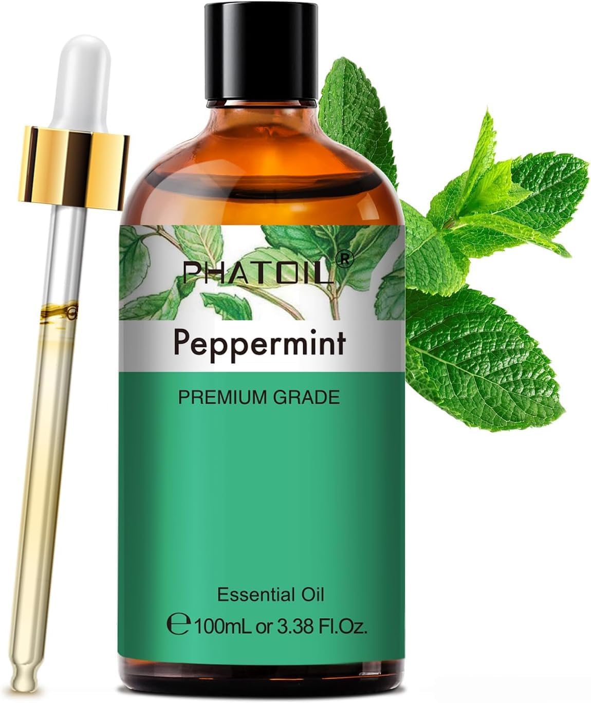 PHATOIL Peppermint Essential Oil 100ML - Natural & Pure Premium Geade Peppermint Oils for Aromatherapy, Hair Skin Care, Mint Oil for Diffusers, Home, DIY Candle Soap Making