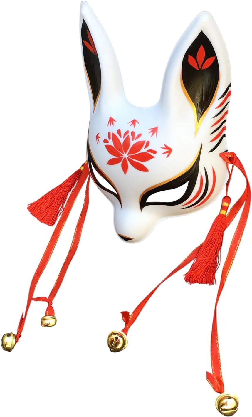 YangYong Little Bunny Kitsune Mask, Traditional Japanese Cosplay Rabbit Fox Kabuki Mask Kimono Costume Accessories Room Decor