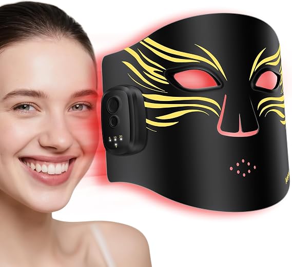 Wireless Red Light Therapy for Face, Red Light Therapy Mask with 850nm Infrared Light, Rechargeable 2000mAh Red Light Mask with 336 LED Chips, 4 Modes, Timer for Home Skincare (Black)