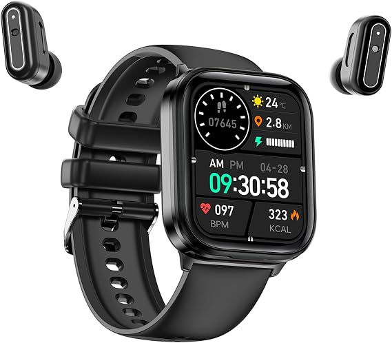 Tuanzi X9 2 in 1 Smart Watch TWS Wireless Bluetooth Headset 1.85" Watch with Earbuds Inside Health Monitor Fitness Tracker Bluetooth Phone Call Music Player (X9-Black)