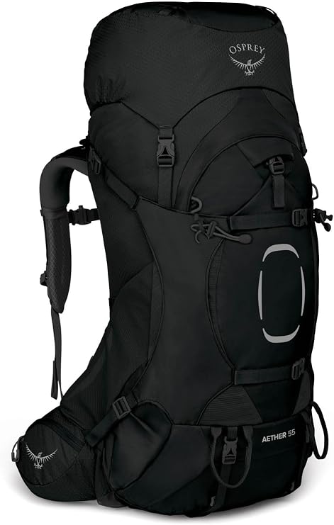 Osprey Aether 55L Men's Backpacking Backpack, Black S-M