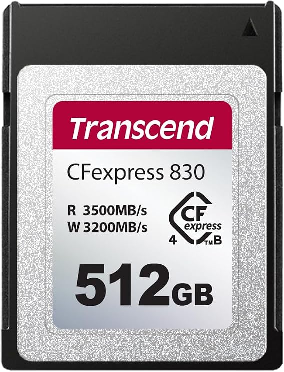 Transcend CFexpress830 Memory Card 512GB, Up to 3500MB/s, 4K8K Video Capture for Canon EOS/Nikon/Panasonic/FUJIFILM/BlackmagicCINEMA, PCle Gen4x2 NVMe, CFexpress Type B, Filmmaker/Professional Creator