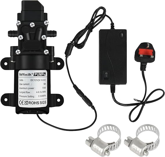 DC 12V Diaphragm Pump,1GPM 4L/Min Water Pump 3/8" 10mm with Power Supply
