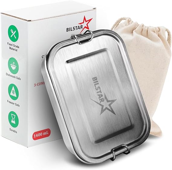 Stainless Steel Bento For Kids and Adults | Steel Lunch Box for School| Leak-Proof Food Containers | Metal Lunchbox for Work | Eco-Friendly| Leak-Proof | ((47 oz) - 2 Removeable Compartment)