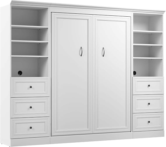 Bestar Full Murphy Bed with Closet Organizer, White, Versatile, 109W