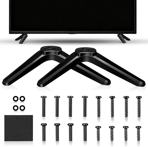Tv Stand Legs with Screws Universal Tabletop Tv Mount Stand for 32-55 Inch Screens Non-Slip Base Support Replacement Feet Easy Install Brackets with 2 Pcs Tv Brackets 16 Fasteners 4 Spacers