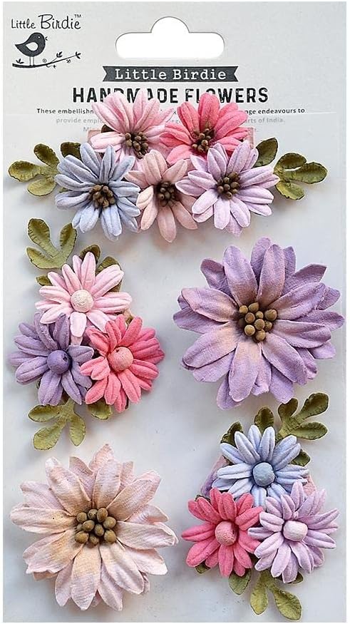 Little Birdie Fairy Garden Paper Flowers 5/Pkg-Fairy Sparkle
