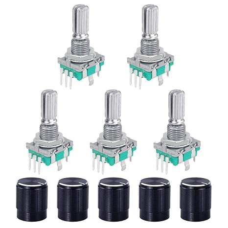 5 Set 360 Degree Rotary Encoder Code Switch Push Button EC11 Digital Potentiometer with Switch 5 Pin Handle Length 20mm and Knob Cap for Arduino Electronics Projects