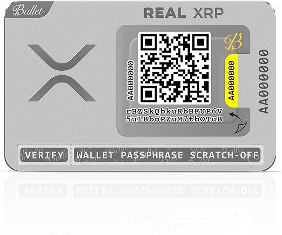 Ballet Real XRP Cold Storage Wallet Card (Physical Wallet), Stainless Steel, No Electronics, No Seed Phrase, No PIN/Password, iOS/Android App Setup, Offline Storage