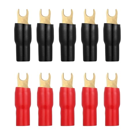 Spade Terminals Connectors: 10Pcs Spade Connector 4GA Gauge Strip Terminal Fork Adapters Connectors Plugs Crimp Barrier s for Speaker Wire Cable Terminal Plug(A0329)