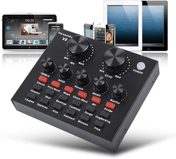 V8 Karaoke Recording & Broadcast Audio Mixer - USB External Sound Card for Live KTV, Recording & Voice Chat