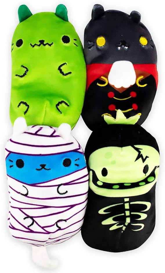 Cats vs Pickles - Scary Collection #2 - Catzilla, Count Catula, Coder Cat, Skully - 4-Pack - 4" Cute Cuddly Collectible Bean Plush Toy - are You Team Cat or Team Pickle? Collect Them All!